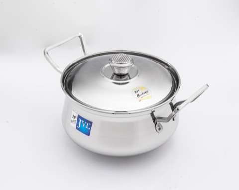 Stainless-steel cooking pot with a lid and side handles