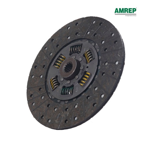 Automotive clutch disc against a white background